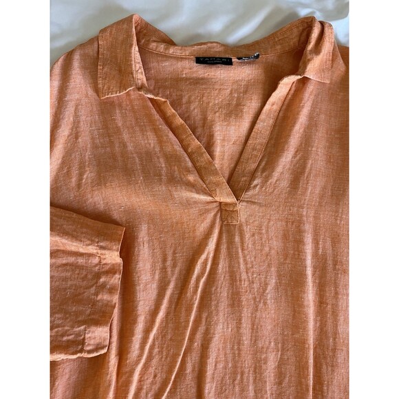 Tahari Tunic Top Womens 2X Orange  100% Linen Popover Lagenlook Coastal Beach - Picture 5 of 7